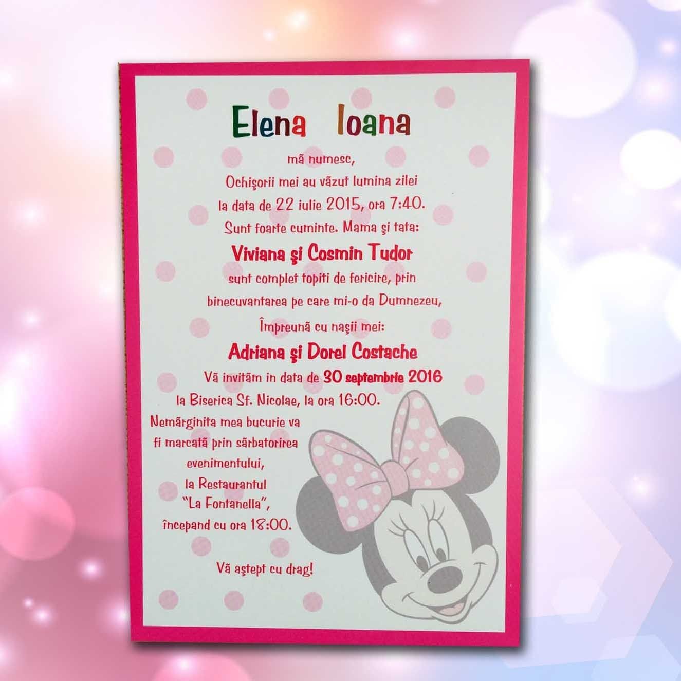 Invitatie De Botez Roz Cu Minnie Mouse 100 Lara Baby Best