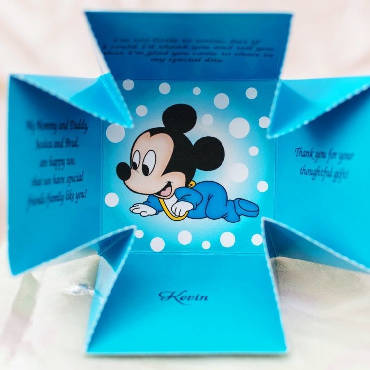 Invitatie De Botez Cutiuta Albastra Cu Mickey Mouse 3620b