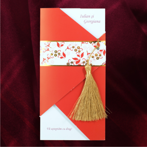 Invitatie de nunta rosu cu auriu 115434 TBZ