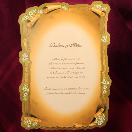 Invitatie de nunta papirus cu floricele aurii 119038 TBZ