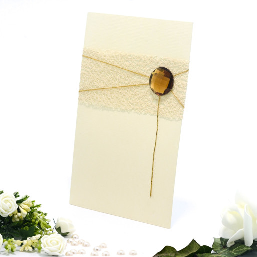Invitatie de nunta eleganta crem cu piatra maro 107014 TBZ