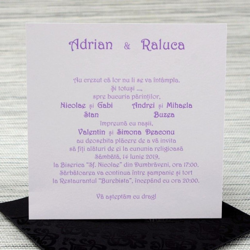 Invitatie de nunta eleganta neagra cu perla alba 1137 Polen