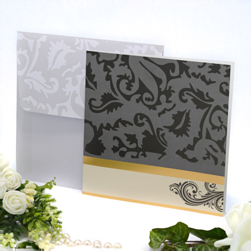 Invitatie de nunta cu nuante de gri negru si auriu 115437 TBZ