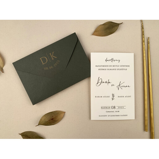 Invitatie De Nunta Eleganta Cu Plic Verde 12258 ELA
