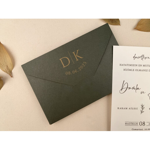 Invitatie De Nunta Eleganta Cu Plic Verde 12258 ELA