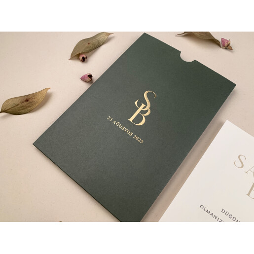 Invitatie De Nunta Eleganta Cu Plic Verde 12260 ELA