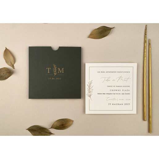 Invitatie De Nunta Florala Patrata Cu Plic Verde 12261 ELA