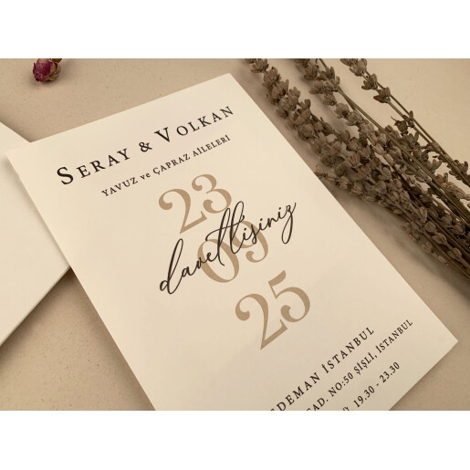 Invitatie De Nunta Eleganta Cu Plic Crem 12263 ELA