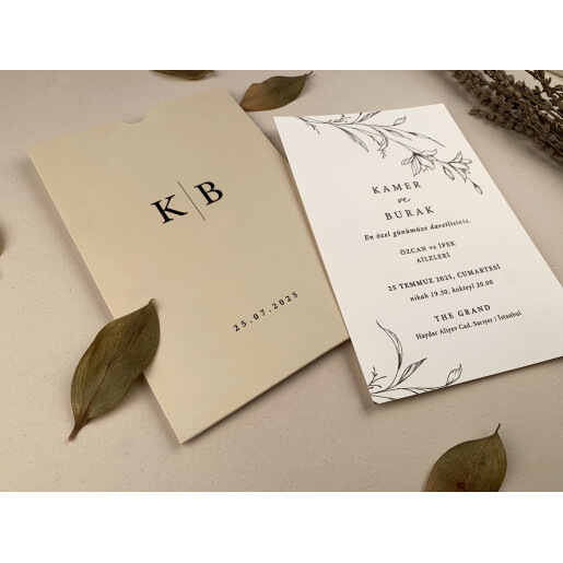Invitatie De Nunta Florala Cu Plic Crem 12265 ELA