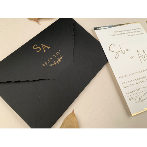 Invitatie De Nunta Eleganta Cu Plic Negru 12267 ELA