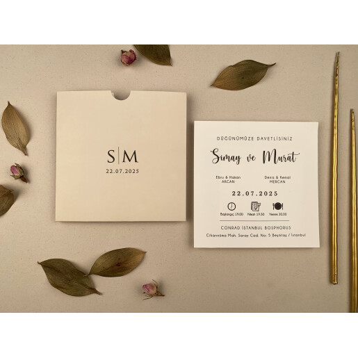 Invitatie De Nunta Eleganta Patrata Cu Plic Crem 12270 ELA
