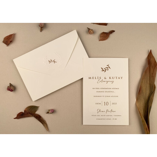 Invitatie De Nunta Eleganta Cu Plic Crem 12274 ELA