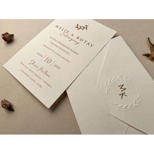 Invitatie De Nunta Eleganta Cu Plic Crem 12274 ELA