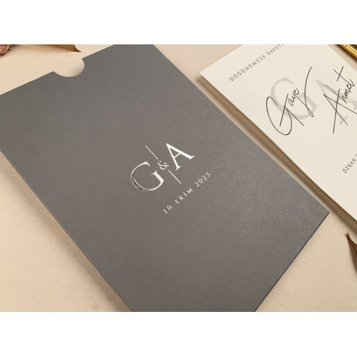 Invitatie De Nunta Eleganta Cu Plic Gri 12286 ELA