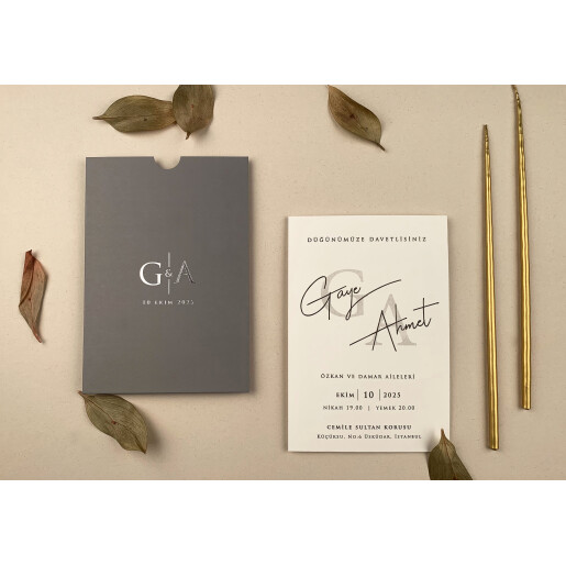 Invitatie De Nunta Eleganta Cu Plic Gri 12286 ELA