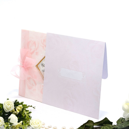 Invitatie de nunta roz cu fundita 125014 TBZ