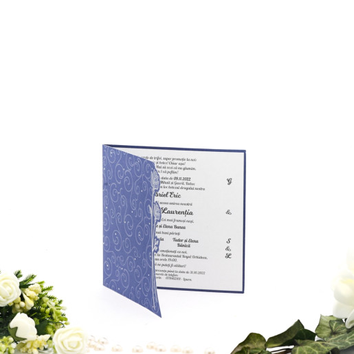 Invitatie de nunta albastra cu model floral 125025 TBZ