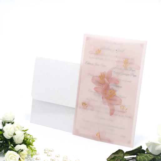 Invitatie de nunta cu calc si crini roz 125035 TBZ