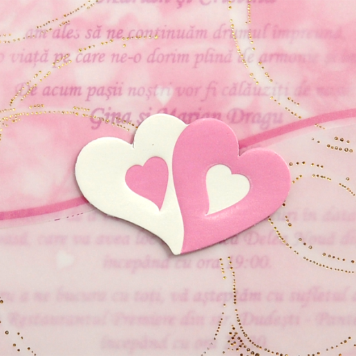 Invitatie de nunta cu calc roz si inimioare 150012 TBZ