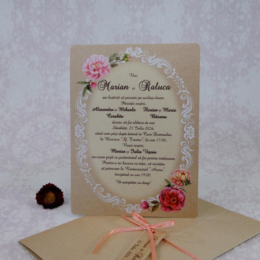 Invitatie de nunta vintage florala 2215 Polen