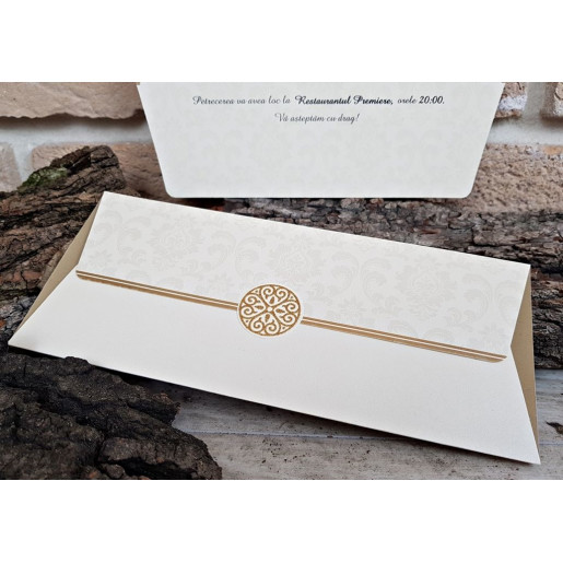 Invitatie de nunta vintage crem cu sclipici 2703 POPULAR