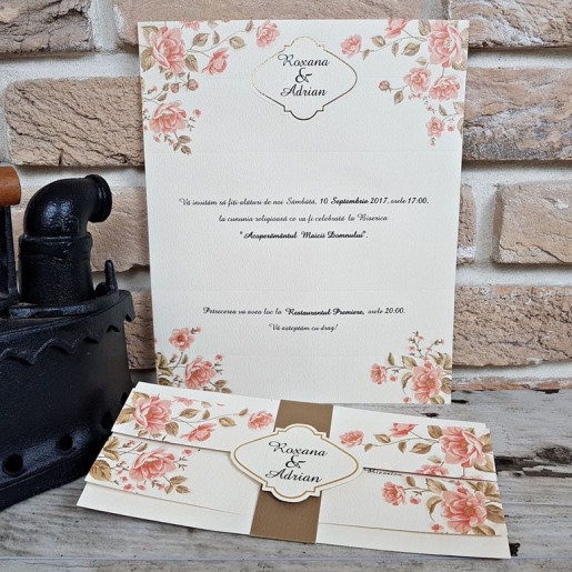 Invitatie de nunta cu model floral 2706 POPULAR