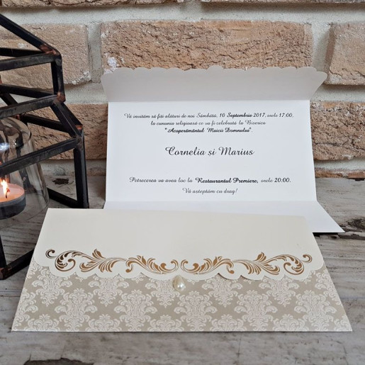 Invitatie de nunta vintage cu perla 2716 POPULAR