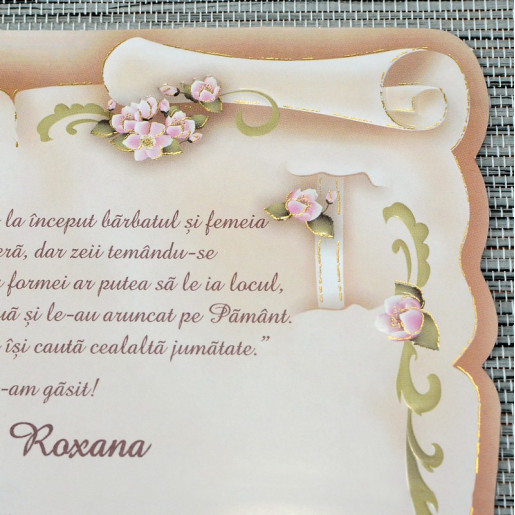 Invitatie de nunta papirus crem cu floricele roz 20475 Polen 