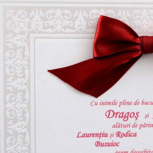 Invitatie de nunta alba cu funda rosie 20829 Polen