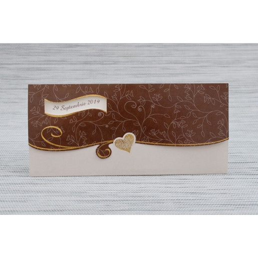 Invitatie de nunta maro cu inimioare aurii 35267 Polen 