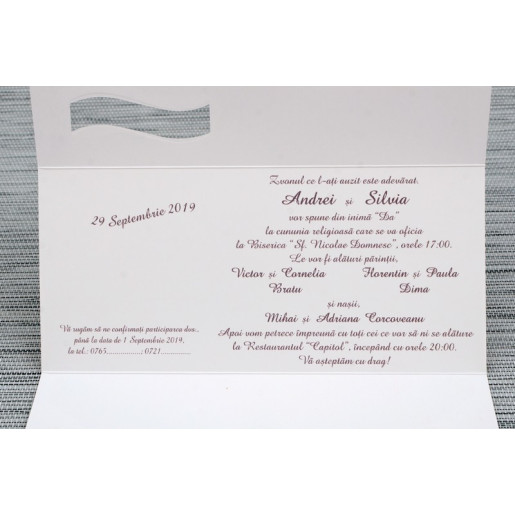 Invitatie de nunta maro cu inimioare aurii 35267 Polen 