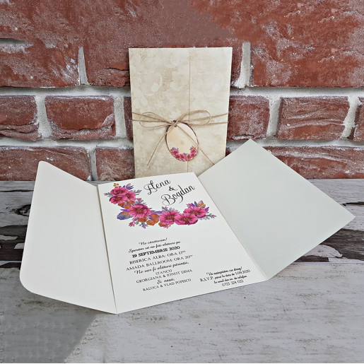Invitatie de nunta rustica cu floricele 5611 CONCEPT