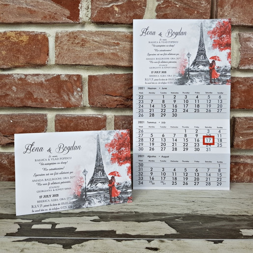 Invitatie de nunta calendar cu tema Paris Turnul Eiffel 5643 CONCEPT