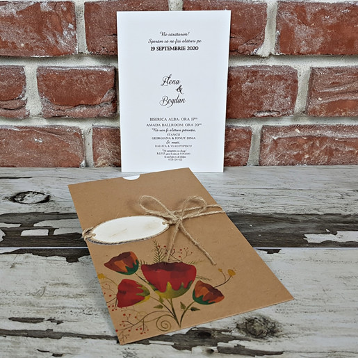 Invitatie de nunta rustica cu flori de mac 5647 CONCEPT