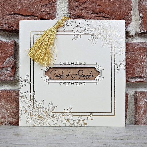 Invitatie de nunta vintage cu flori aurii 5659 CONCEPT