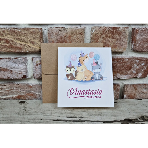 Invitatie De Botez Cu Animale Si Baloane 604 TH