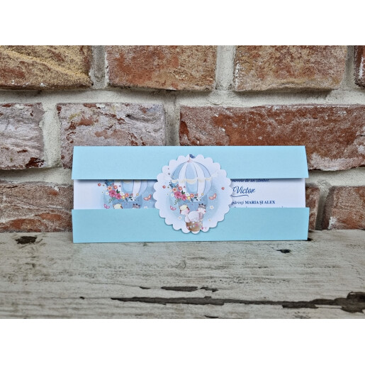 Invitatie De Botez Cu Animale Si Balon Cu Aer Cald 607 TH