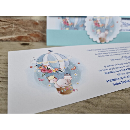 Invitatie De Botez Cu Animale Si Balon Cu Aer Cald 607 TH