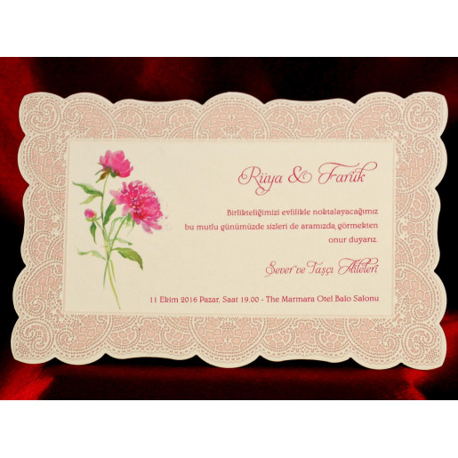 Invitatie de nunta roz dantelata 611