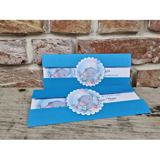 Invitatie De Botez Albastru Cu Elefant 612 TH