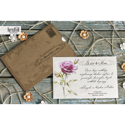 Invitatie de nunta florala vintage scrisoare 70273 KRISTAL