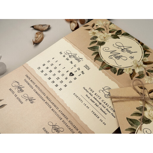 Invitatie De Nunta Florala Cu Fundita Si Calendar 85864 ELITE