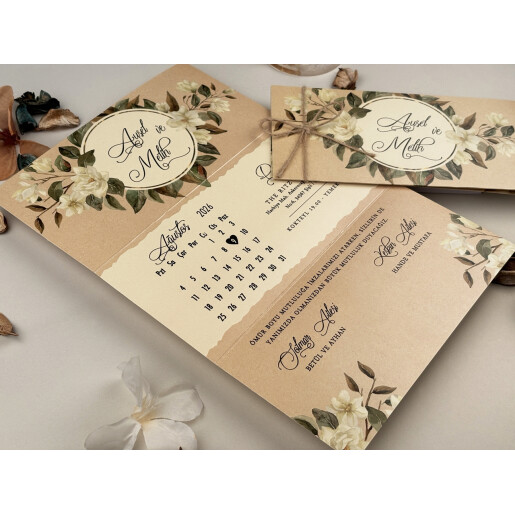 Invitatie De Nunta Florala Cu Fundita Si Calendar 85864 ELITE