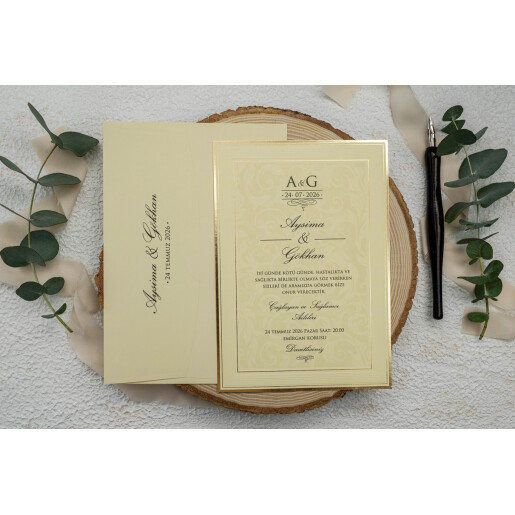 Invitatie De Nunta Clasica Cu Chenar Auriu 9132 EKONOM