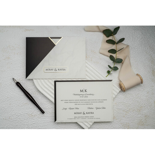 Invitatie De Nunta Eleganta Cu Model De Marmura 9152 EKONOM