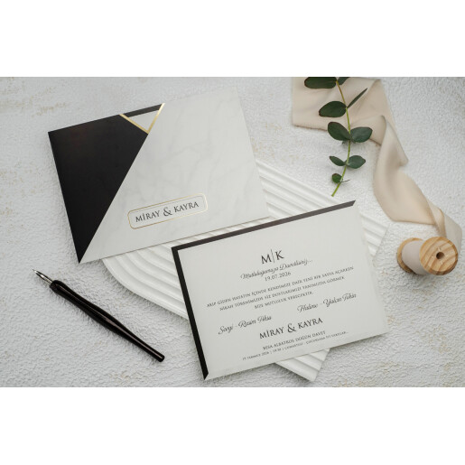 Invitatie De Nunta Eleganta Cu Model De Marmura 9152 EKONOM