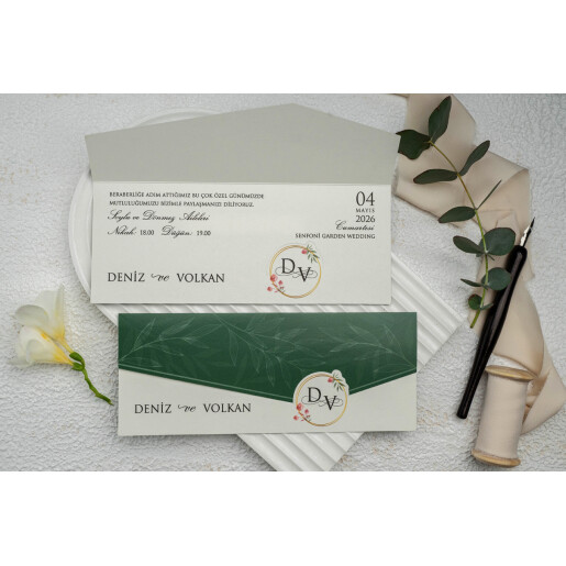 Invitatie De Nunta Florala Verde 9177 EKONOM