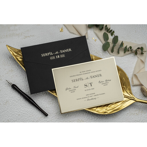 Invitatie De Nunta Cu Chenar Auriu 9234 EKONOM