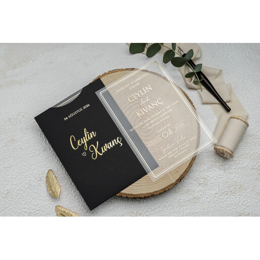 Invitatie De Nunta Din Plastic Cu Chenar Si Plic 9371 EKONOM