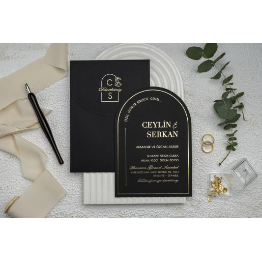 Invitatie De Nunta Eleganta Neagra 9373 EKONOM
